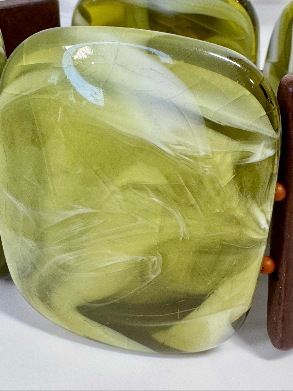Apple Green Swirled and Wooden Bracelet - gorgeous colors!!!